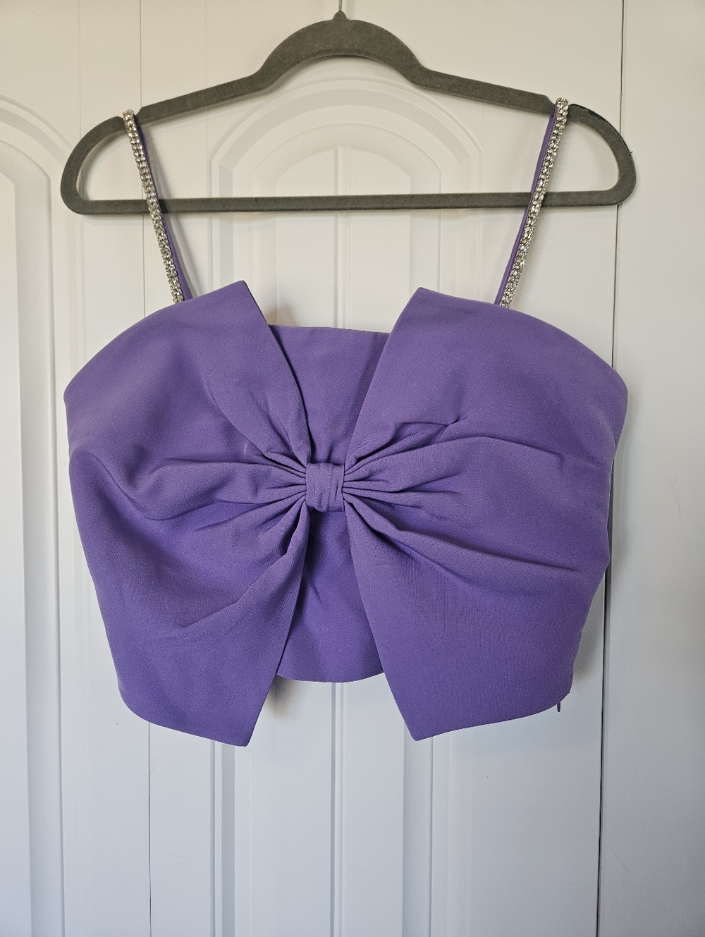 Purple Bow Front Crop Top with Rhinestone Straps Size 8